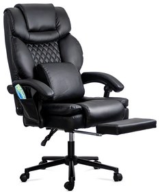 Scaun de birou cu masaj din piele ecologică cu suport pentru picioare OFF 935 negru