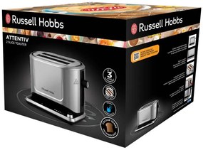 Russell Hobbs Attentiv 26210-56 Toaster pentru pâine, 1640W, 2 felii, 6 trepte, centrare, control tactil, LED, depozitare, ridicare ridicată, fără BPA și PFAS, Inox/Negru