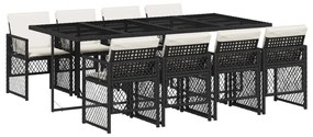 3210738 vidaXL Set mobilier de grădină cu perne, 9 piese, negru, poliratan