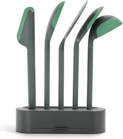 Set ustensile de bucatarie Lekue 1010178, 6 piese + suport, Margine din silicon, +4°C/+220°C, Verde