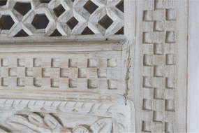 Bibliotecă sculptată din lemn masiv de mango, finisaj alb antichizat, 6 rafturi deschise, 180×40×200 cm, „Maharaja"