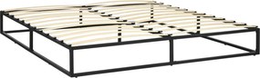 HOMCOM Cadru de pat de 180 cm Structură de pat din oțel cu somier și lamele din placaj 180x200x25 cm Negru | Aosom Romania