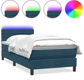 vidaXL Pat cu arcuri cu saltea și LED, albastru închis, 80x210 cm, catifea