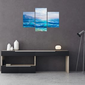 Tablou - Pictură în ulei de mare cu pescăruși (90x60 cm)