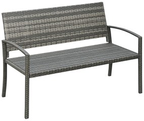 Outsunny Banca de grădină, în stil poliratan, cu cadru din oțel, pentru 2 persoane, gri, 122 x 60 x 85cm | Aosom Romania