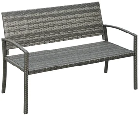 Outsunny Banca de grădină, în stil poliratan, cu cadru din oțel, pentru 2 persoane, gri, 122 x 60 x 85cm | Aosom Romania