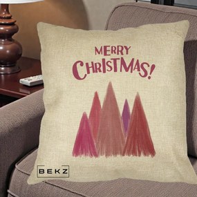 Perna Decorativa Merry Christmas Brazi Roz, 40x40 cm, Crem, Husa Detasabila, Perna Inclusa, BEKZ®