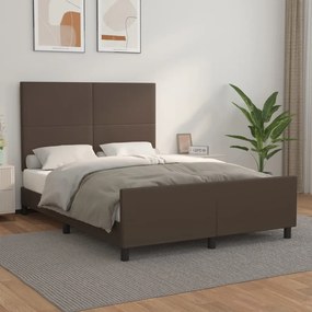 Cadru de pat cu tablie, maro, 140x190 cm, piele ecologica Maro, 140 x 190 cm, Design simplu