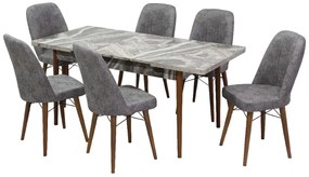 Set masa extensibila 80 x 130/170 cm cu 6 scaune, culoare gri