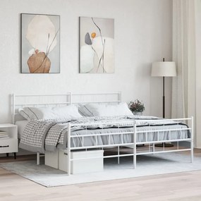 355733 vidaXL Cadru de pat metalic cu tăblie, alb, 200x200 cm