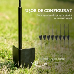 Outsunny Gard de Grădină cu 4 Panouri şi 8 Ţăruşi de Pământ, 348x110 cm, Negru | Aosom Romania