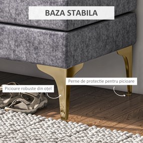 HOMCOM Bancă pentru Pat de Dormitor cu 2 Niveluri, Bancă din Material de Catifea și Oțel, 121x50,5x46,5 cm, Gri Închis | Aosom Romania