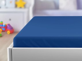 Cearsaf Jersey pentru patut copii cu elastic albastru inchis 70x140 cm