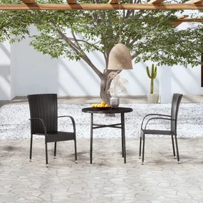 3098028 vidaXL Set mobilier de grădină, 3 piese, negru, poliratan