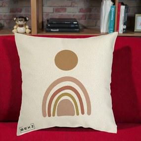 Perna Decorativa Boho Rainbow Sun, 40x40 cm, Ecru, Husa Detasabila, Perna Inclusa, BEKZ®