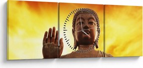 Tablou - Buddha cu fundal roșu și galben (cu ceas) (90x30 cm)