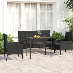 319506 vidaXL Set mobilier relaxare grădină 4 piese cu perne poliratan negru