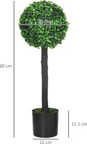 HOMCOM Set de 2 plante mingi de bux artificial cu trunchi si ghiveci inclus - inaltime 60 cm | Aosom Romania