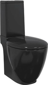 vidaXL Vas WC toaletă baie, negru, ceramică, rotund, flux inferior