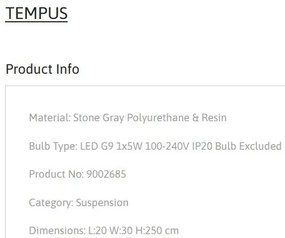 Pendul design modern, Stone Gray, TEMPUS, 20x30cm