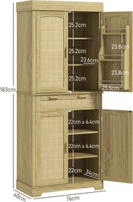 HOMCOM Dulap Bucătărie 76×40×183 cm cu 2 Uși și Sertar, Rafturi Condimente, Stejar | Aosom Romania