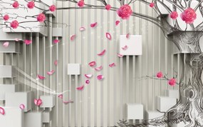 Tapet Premium Canvas - Copac si flori abstracte