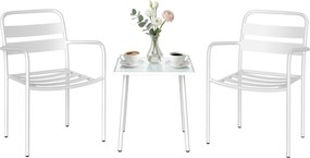 Outsunny Set bistro 3 piese, set mobilier metalic de grădină cu 2 scaune, masă din sticlă, design cu lamele, rezistent la rugină | Aosom Romania