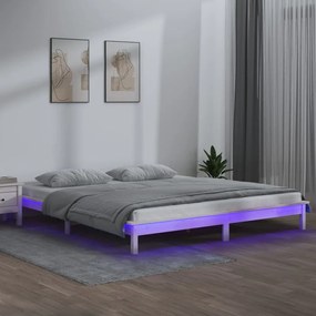 820647 vidaXL Cadru de pat cu LED, dublu, alb, 135x190 cm, lemn masiv