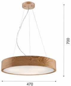 Candelabru pe cablu OAK 3xE27/60W/230V stejar Ø 47,5 cm