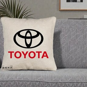 Perna Personalizata cu emblema Toyota, 40x40 cm, Bej Canapea, Husa Detasabila, Perna Inclusa, BEKZ®