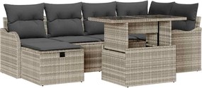 vidaXL Set de canapele pentru grădină 7 pcs Gri deschis Rattan poli
