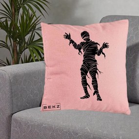 Perna Decorativa Mormii Infricosat Silueta Neagra Halloween, 40x40 cm, Roz, Husa Detasabila, Perna Inclusa, BEKZ®