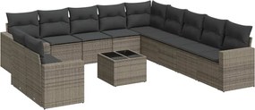 vidaXL Set canapea de grădină cu perne, 12 piese, gri, poliratan
