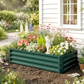 Outsunny Pat de Gradina Galvanizat Inaltat pentru Cultivare Legume Flori Plante Aromatice Cutie de Plantare Metalica Verde 120x90x30cm | Aosom Romania