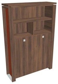Dulap înalt pentru haine Verno+ S 140 x 46 x 210 cm, cu rafturi, nuc / portocaliu