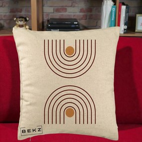Perna Decorativa Geometric Boho Arc, 40x40 cm, Bej, Husa Detasabila, Perna Inclusa, BEKZ®