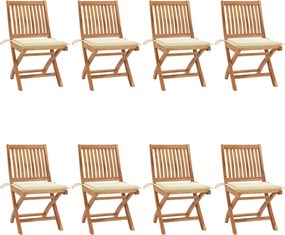vidaXL Scaune pliabile de grădină cu perne, 8 buc., lemn masiv de tec