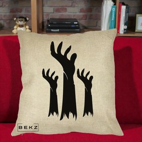 Perna Decorativa Halloween Maini Zombie Alb-Negru, 40x40 cm, Crem, Husa Detasabila, Perna Inclusa, BEKZ®