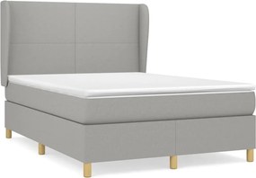 vidaXL Pat box spring cu saltea, gri deschis, 140x190 cm, textil