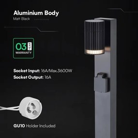 Lampă de exterior cu priză SCHUKO, soclu 1x GU10 (10W), 230V, IP44, 80 cm, neagră