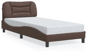 3213908 vidaXL Cadru de pat cu lumini LED, maro, 90x200 cm, piele ecologică