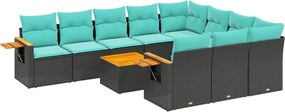 vidaXL Set canapele de grădină cu perne, 11 piese, negru, poliratan