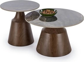Set 2 masute cafea TOWER, maro cu efect de marmura/nuc