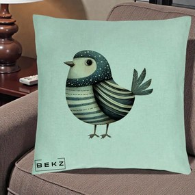 Perna Decorativa Pasare Teal Decorativa Dungata, 40x40 cm, Verde Menta, Husa Detasabila, Perna Inclusa, BEKZ®