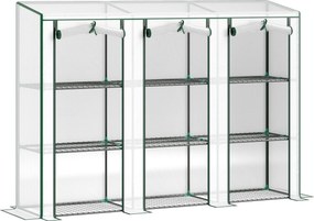 Outsunny Seră de grădină cu rafturi pe 3 niveluri seră pentru balcon 3 uși rulabile cu fermoar 215 x 46 x 151 cm alb | Aosom Romania