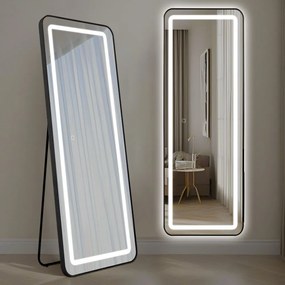 Oglinda LED Dreptunghiulara 50x160 cm, Iluminare 3 Nuanțe, Touch Control & Design Premium Rama Neagra
