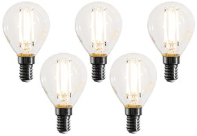 Set de 5 becuri cu filament LED E14, reglabile, G45, transparente, 4W, 470 lm, 2700K