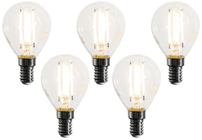 Set de 5 becuri cu filament LED E14, reglabile, G45, transparente, 4W, 470 lm, 2700K