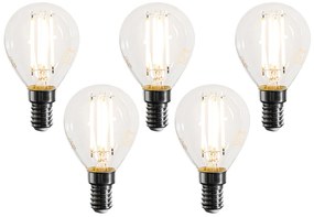 Set de 5 becuri LED cu filament E14, reglabile, G45, clare, 4W 470LM 2700K