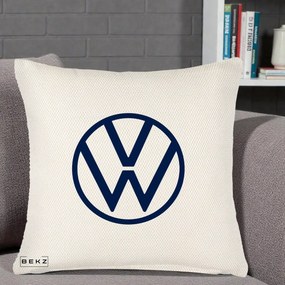 Perna Personalizata cu emblema Volkswagen, 40x40 cm, Crem Reliefat, Husa Detasabila, Perna Inclusa, BEKZ®